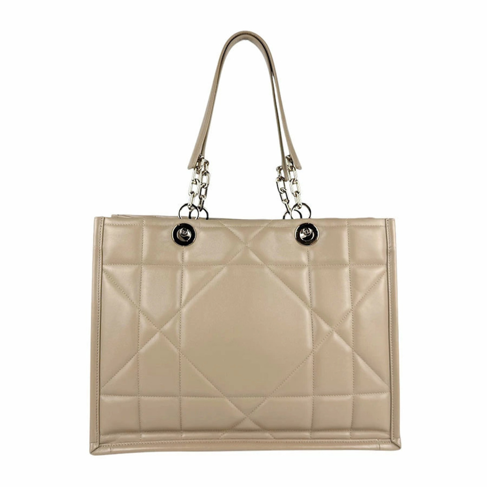 Christian Dior Essential Tote Leather Shoulder Bag Gray Gold
